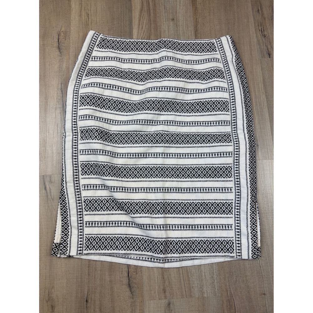 Ann Taylor LOFT Women Black White Geometric Tribal Pencil Skirt Size 12 Cotton